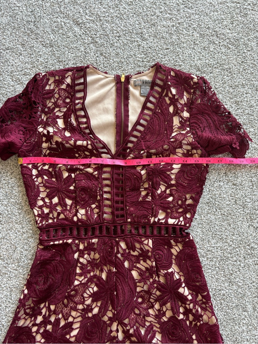Love X Design Burgundy Floral Lace Romper XS Boho Crochet Cutout - Picture 12 of 15